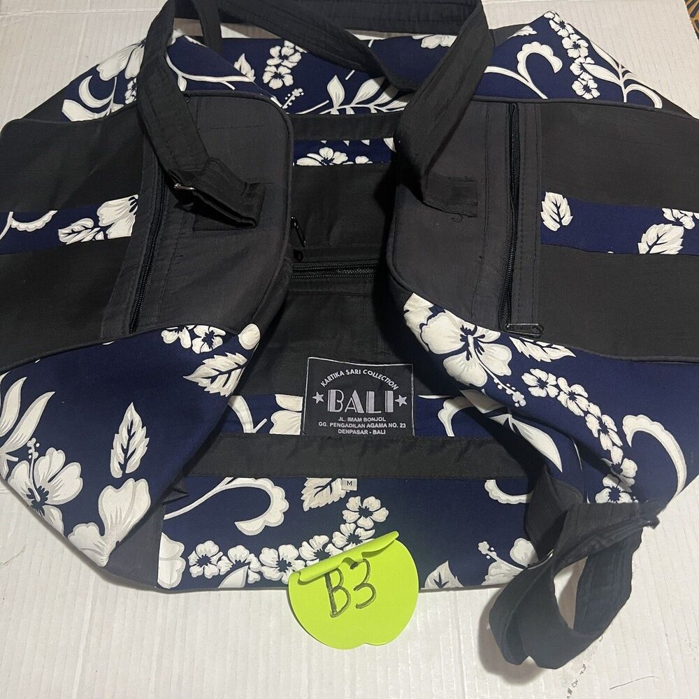 Kartika Sari Collection Bali Medium Travel Bag Blue White Hawaiian Hibiscus
